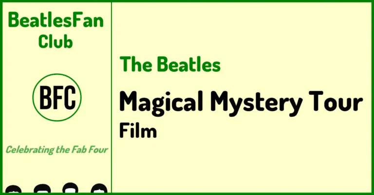 Beatles Film Magical Mystery Tour (1967) banner with cream background and green border.