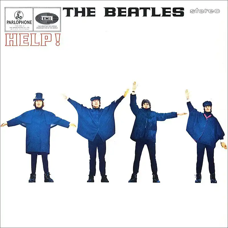Help! album cover showing the Beatles in blue jackets posing as semaphore signals