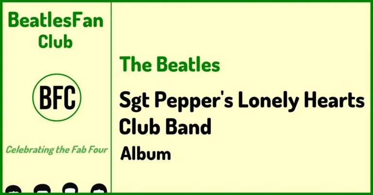 Sgt Pepper's Lonely Hearts Club Band album banner - cream background with green border and Beatles Fan Club logo