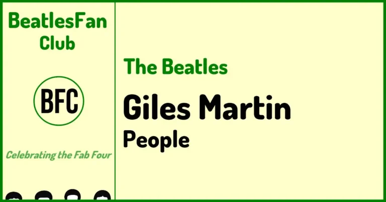 Beatles Fan Club Giles Martin banner with cream background, green border, and green site branding