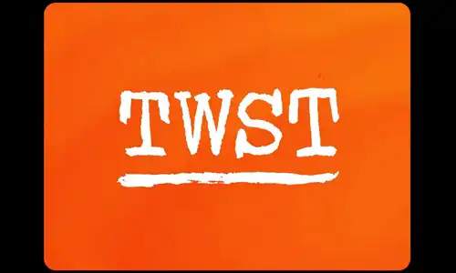 Things We Said Today (2024) orange title screen from the official trailer featuring the TWST logo inspired by The Fab Four' legacy.