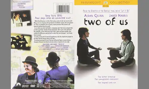 Two of Us (2000) DVD covers front and back depicting an imagined reunion between John Lennon and Paul McCartney in New York.