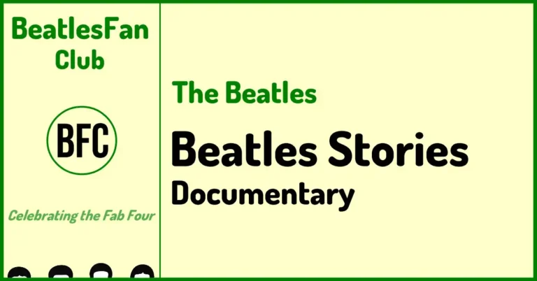 Cream banner for Beatles Stories (2011) – A Fab Four Fan's Ultimate Road Trip, with Beatles Fan Club logo and green border.