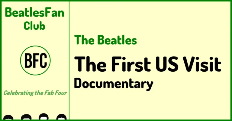 Beatles Film The Beatles: The First U.S. Visit (1991) banner with cream background and green border.