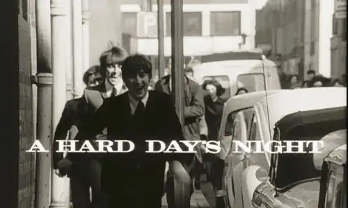 A Hard Day's Night Beatles film title sequence from the 1964 movie.